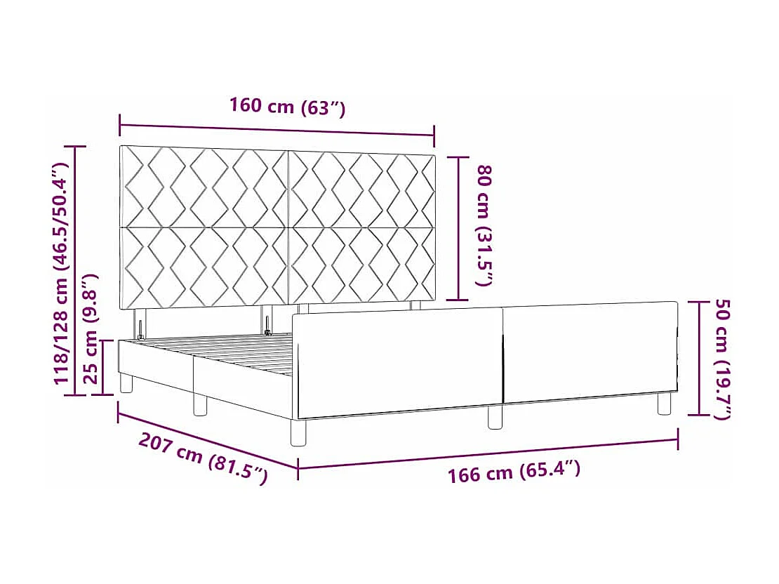 Estrutura da Cama Castanho escuro 160 x 200 cm tecido