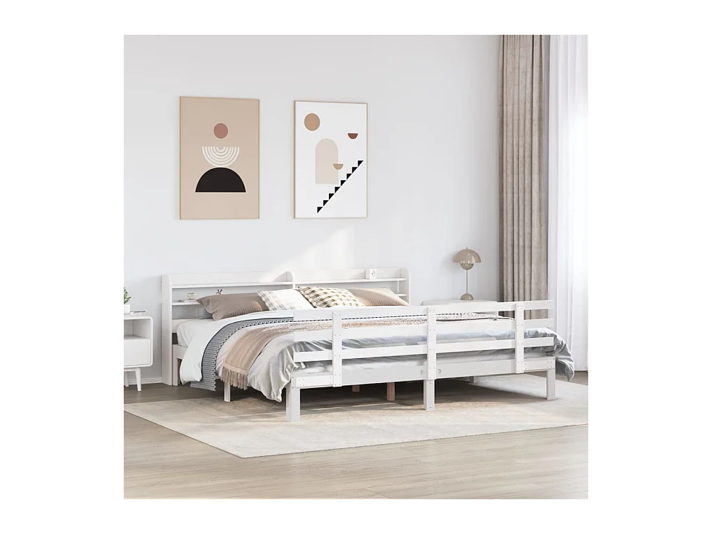 Cadre de lit avec tête de lit sans matelas blanc 180x200 cm