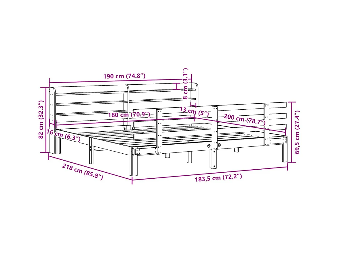Cadre de lit avec tête de lit sans matelas blanc 180x200 cm