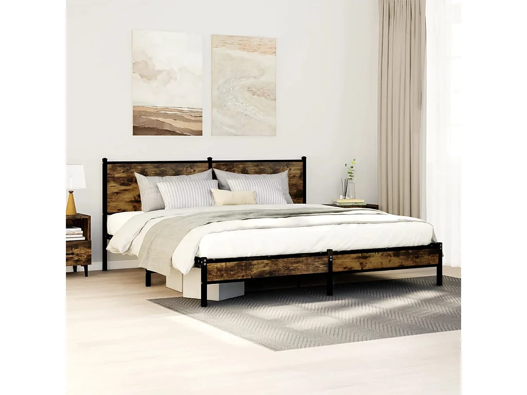 Cadre de lit en métal sans matelas chêne fumé 180x200 cm