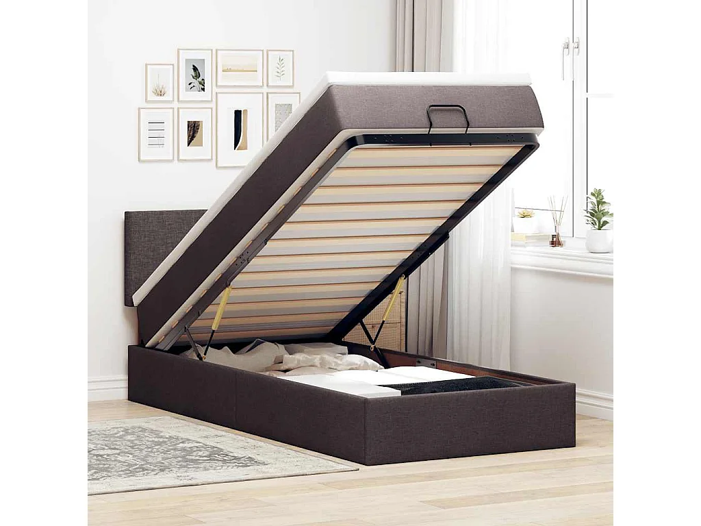 Ottoman bed met matras en LED's 90x190cm stof donkerbruin