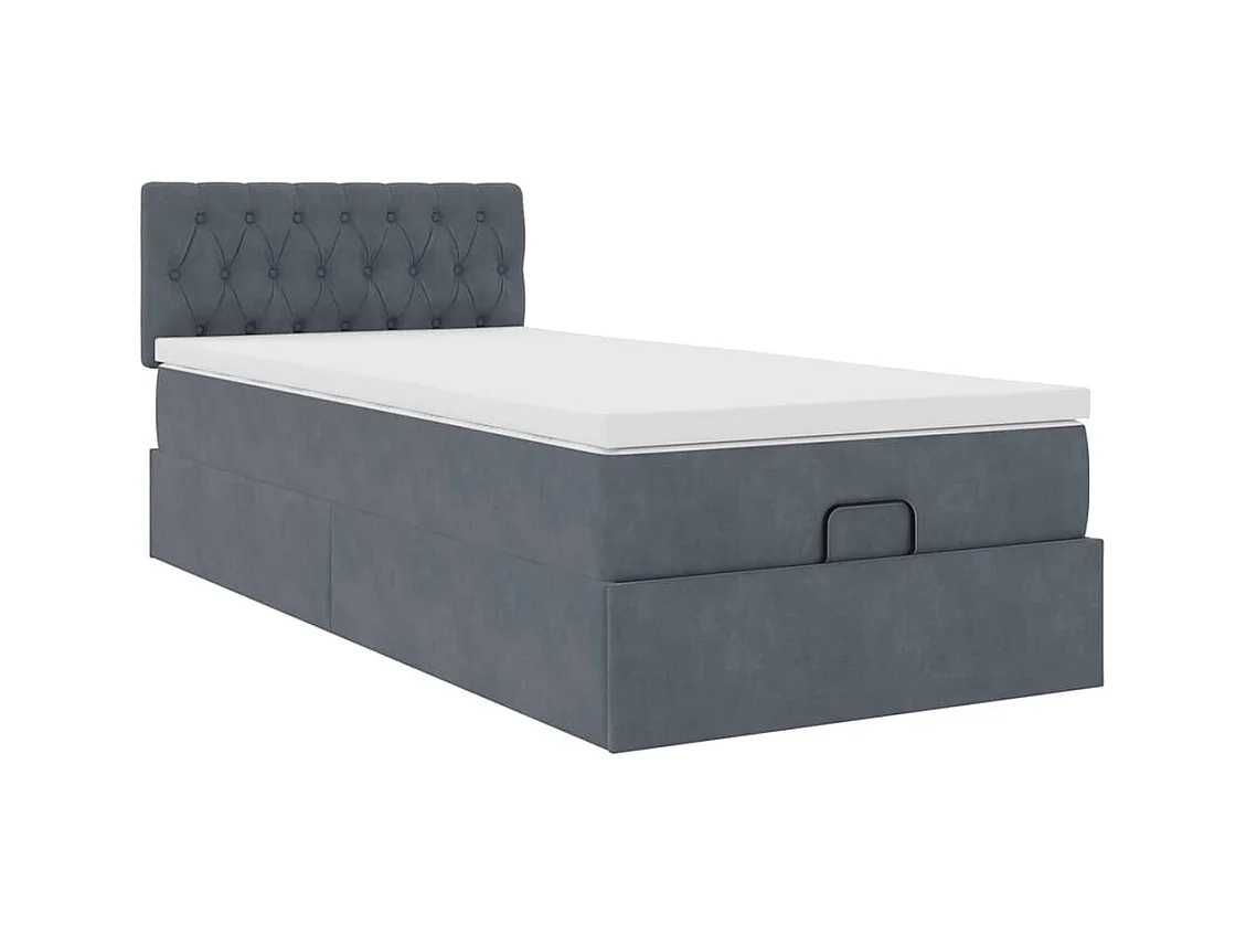 Cadre de lit ottoman avec matelas gris foncé 100x200 cm velours