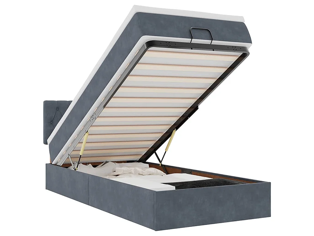 Estructura cama otomana colchón terciopelo gris oscuro