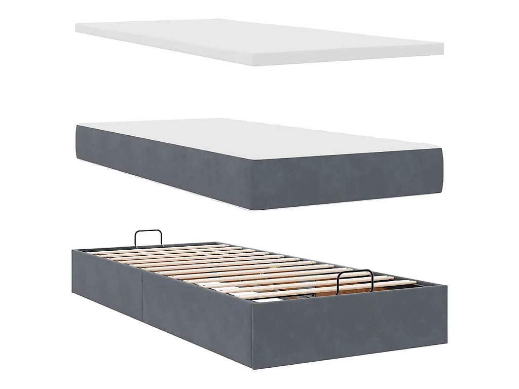 Estructura cama otomana colchón terciopelo gris oscuro
