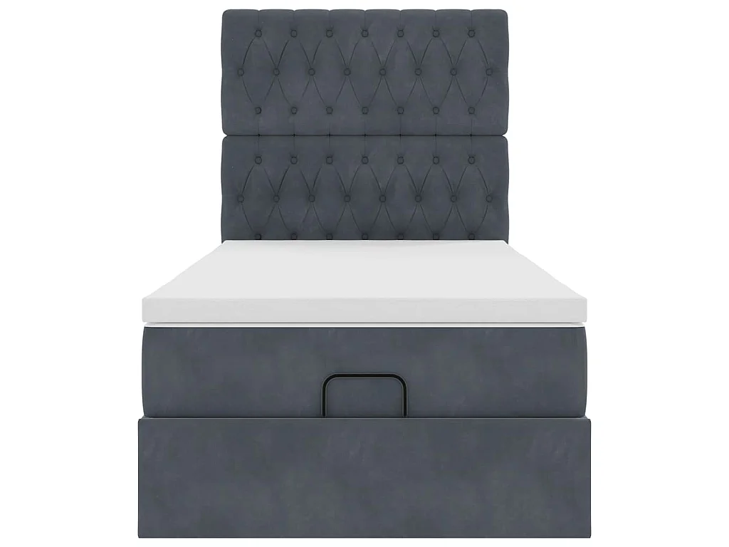 Cadre de lit ottoman avec matelas gris foncé 100x200 cm velours