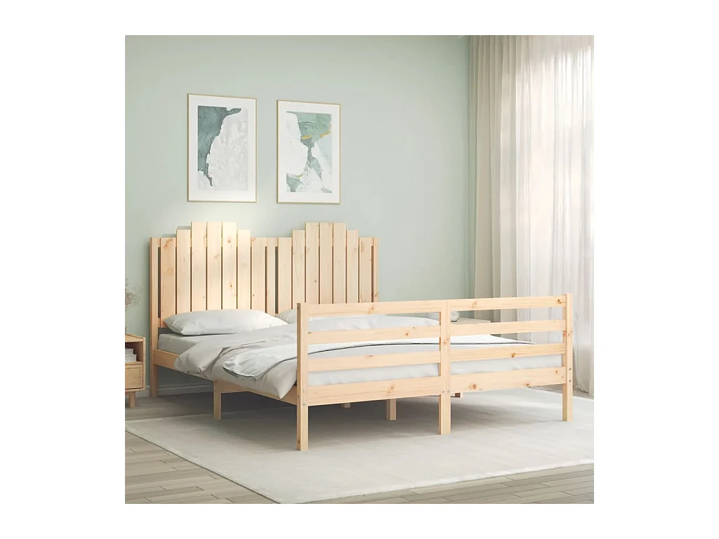 Bedframe met hoofdbord massief hout 160x200 cm