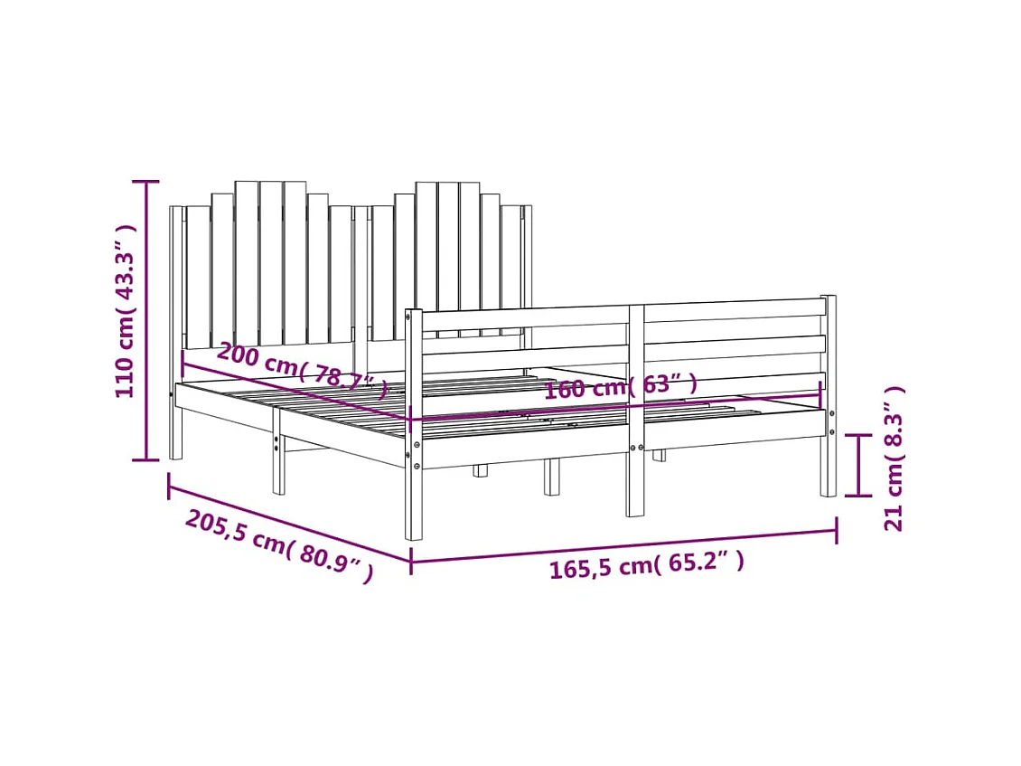 Bedframe met hoofdbord massief hout 160x200 cm