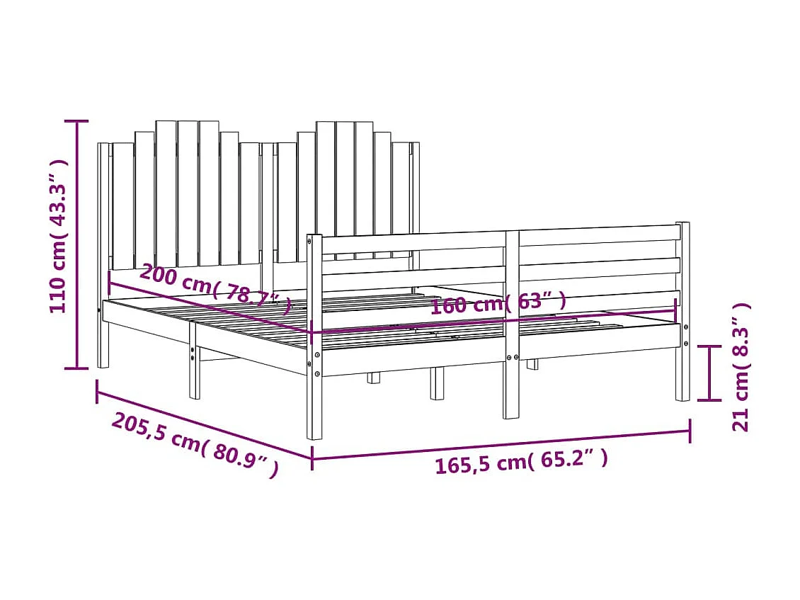 Massivholzbett mit Kopfteil 160x200 cm