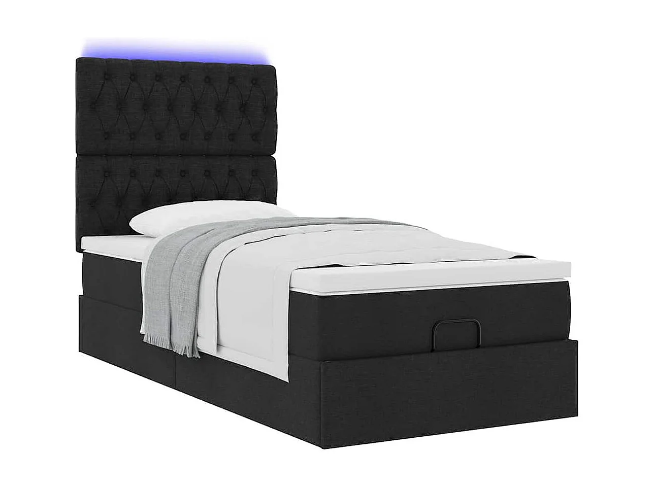 Estructura de cama otomana colchón tela negro 100x200cm