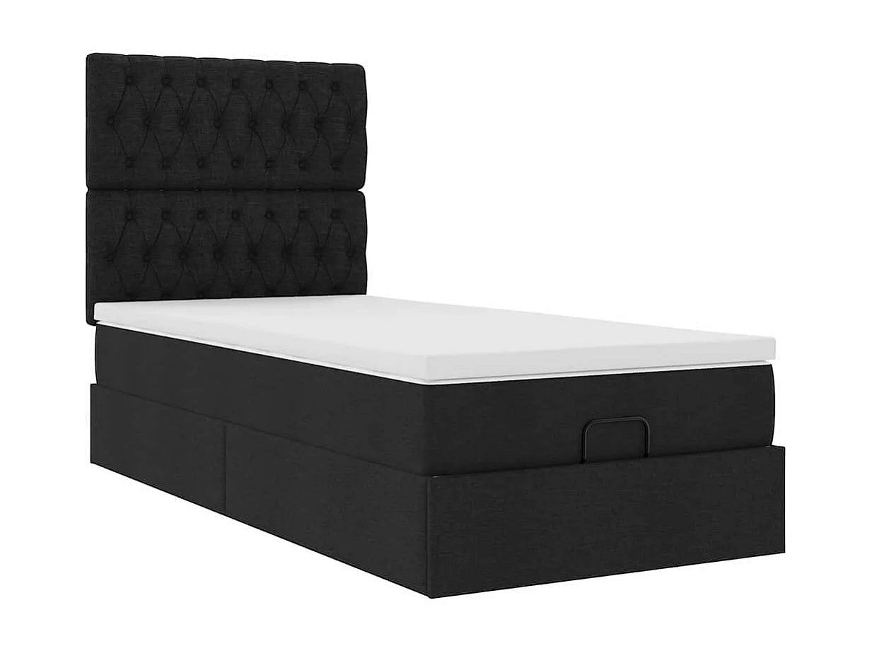 Estructura de cama otomana colchón tela negro 100x200cm