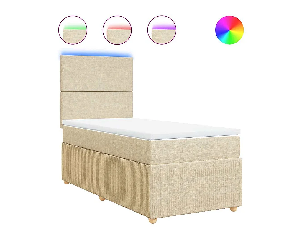 Cama box spring con colchón tela color crema 90x190 cm