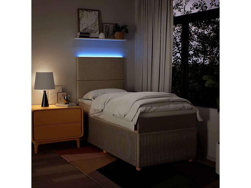 Cama box spring con colchón tela color crema 90x190 cm