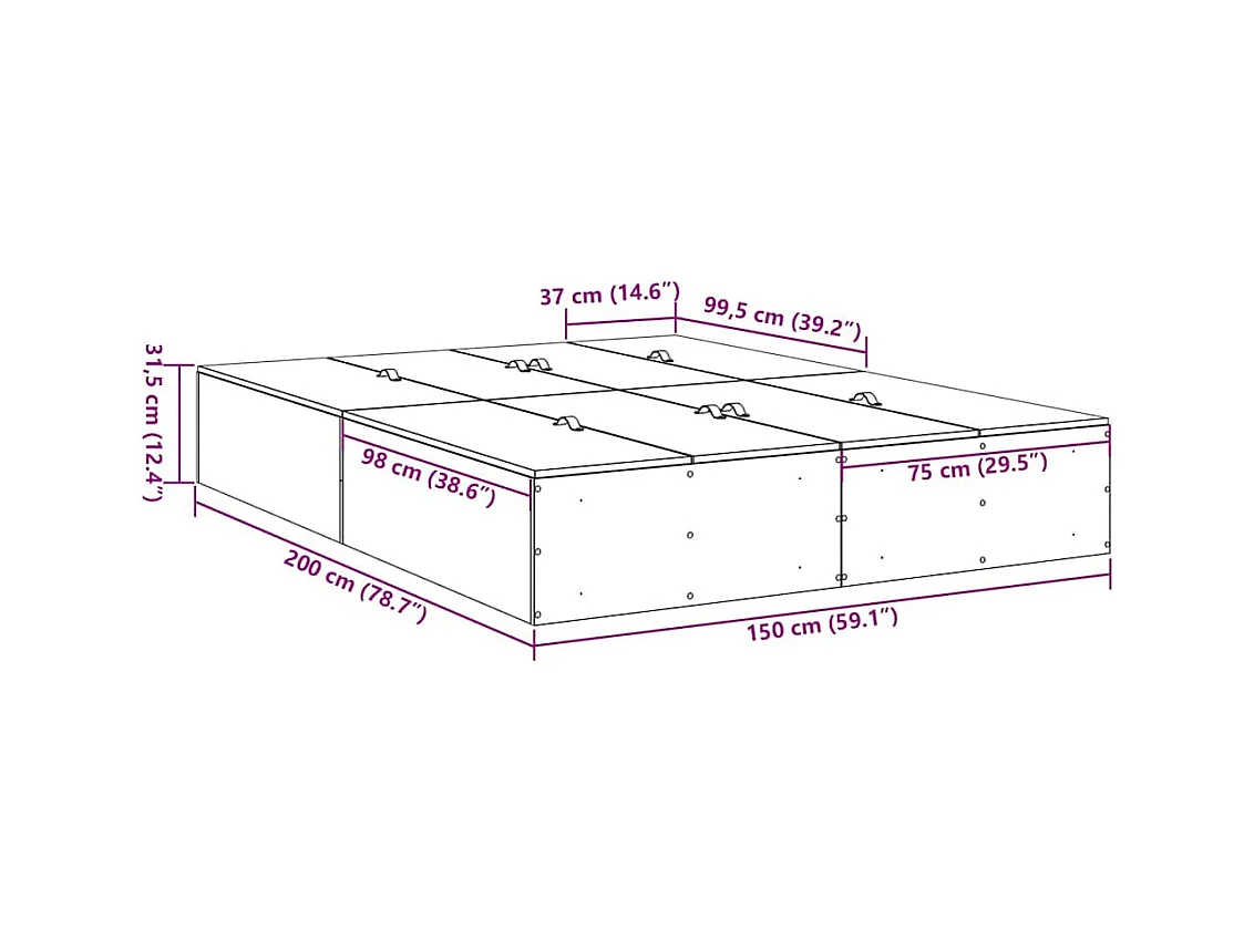 Cadre de lit Chêne fumé 150 x 200 cm Bois d'ingénierie