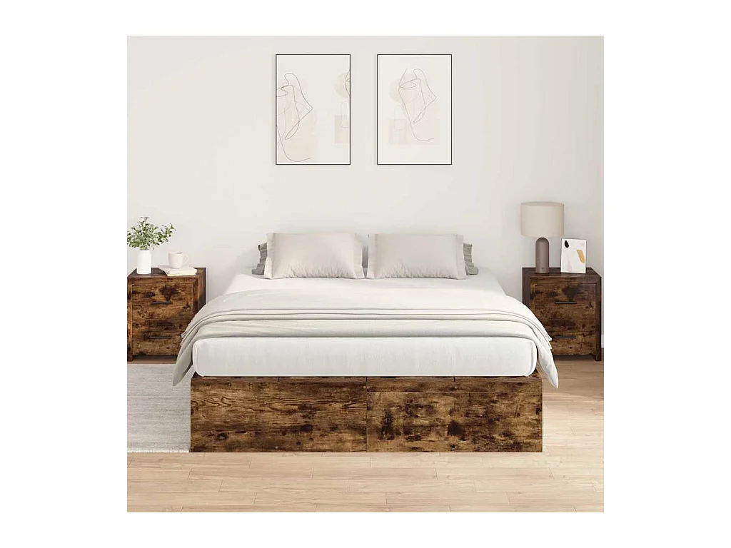 Cadre de lit Chêne fumé 150 x 200 cm Bois d'ingénierie