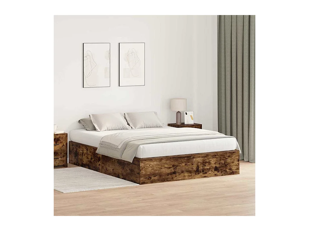 Cadre de lit Chêne fumé 150 x 200 cm Bois d'ingénierie