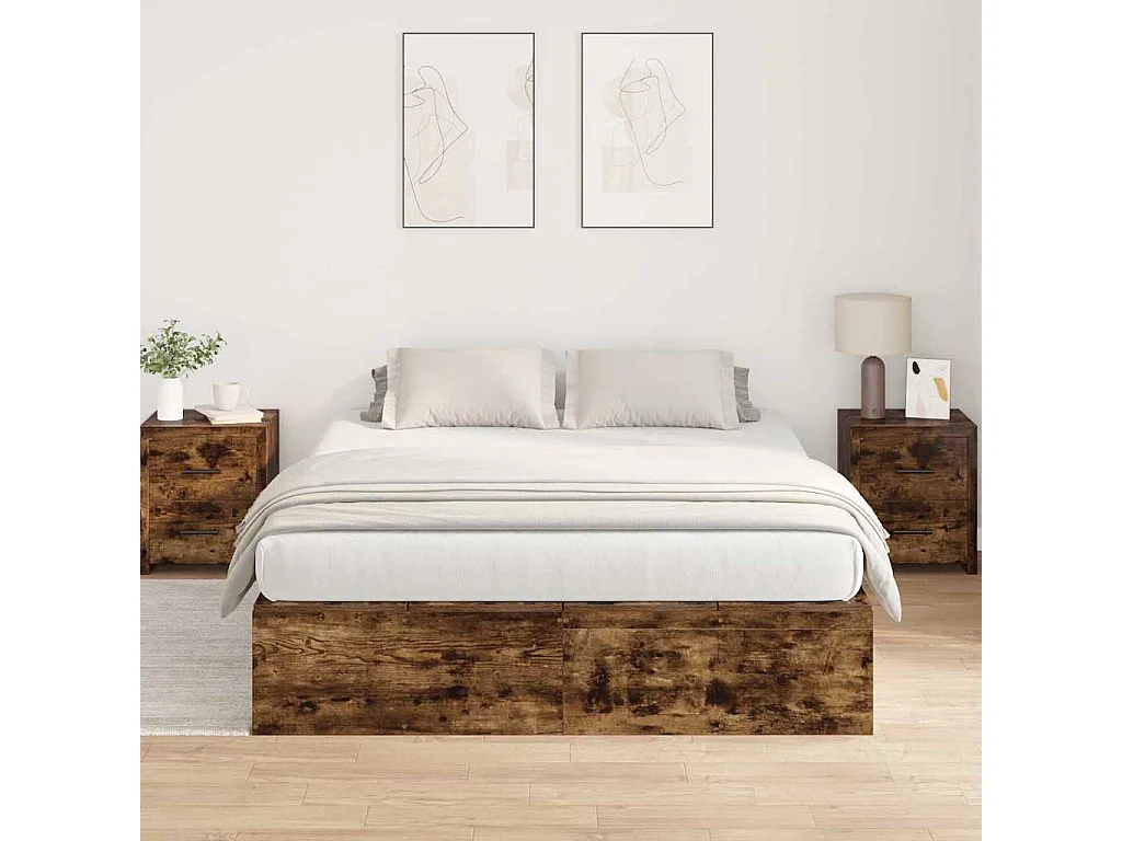 Cadre de lit avec rangement Chêne fumé 150 x 200 cm