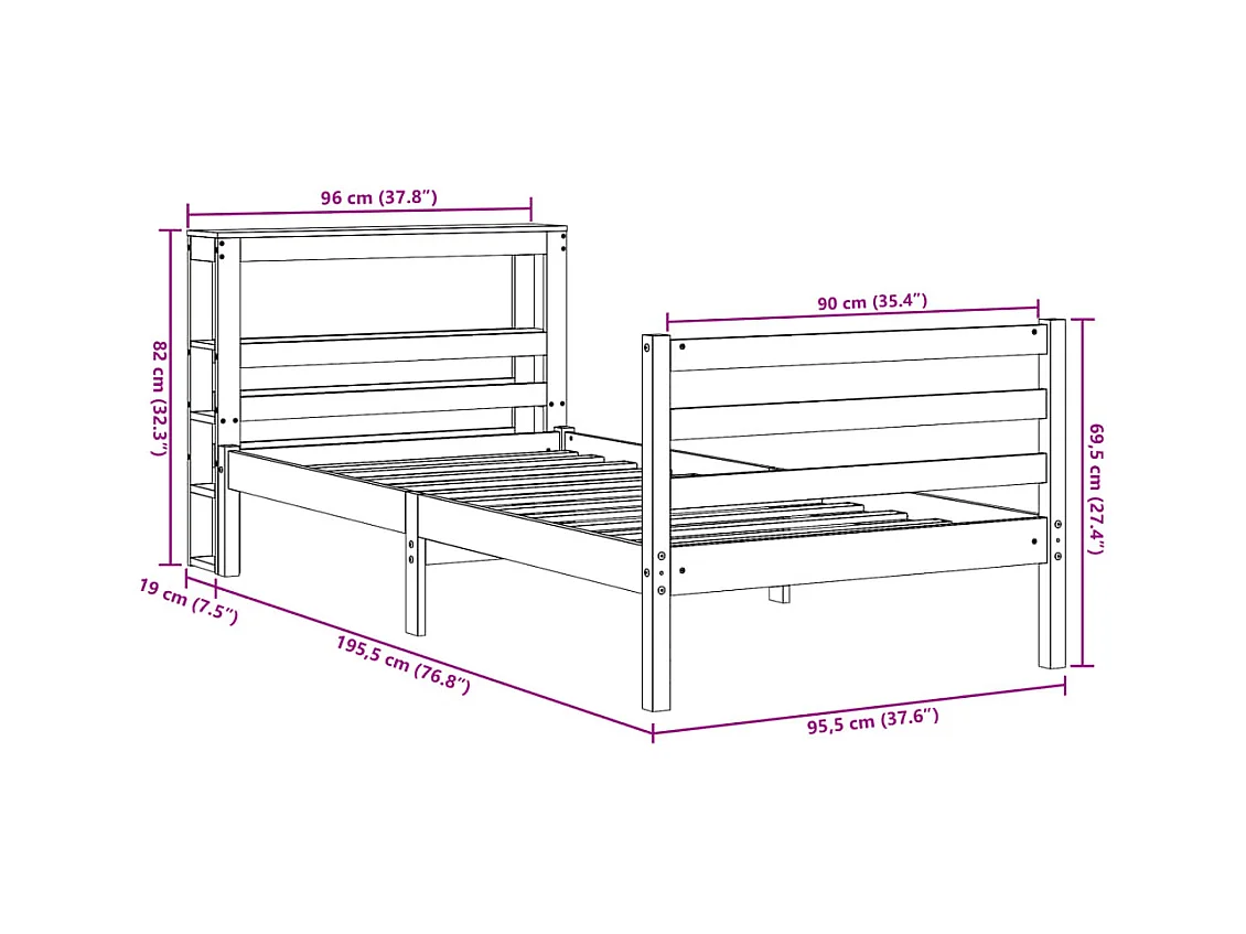 Cadre de lit sans matelas blanc 90x190 cm bois de pin massif