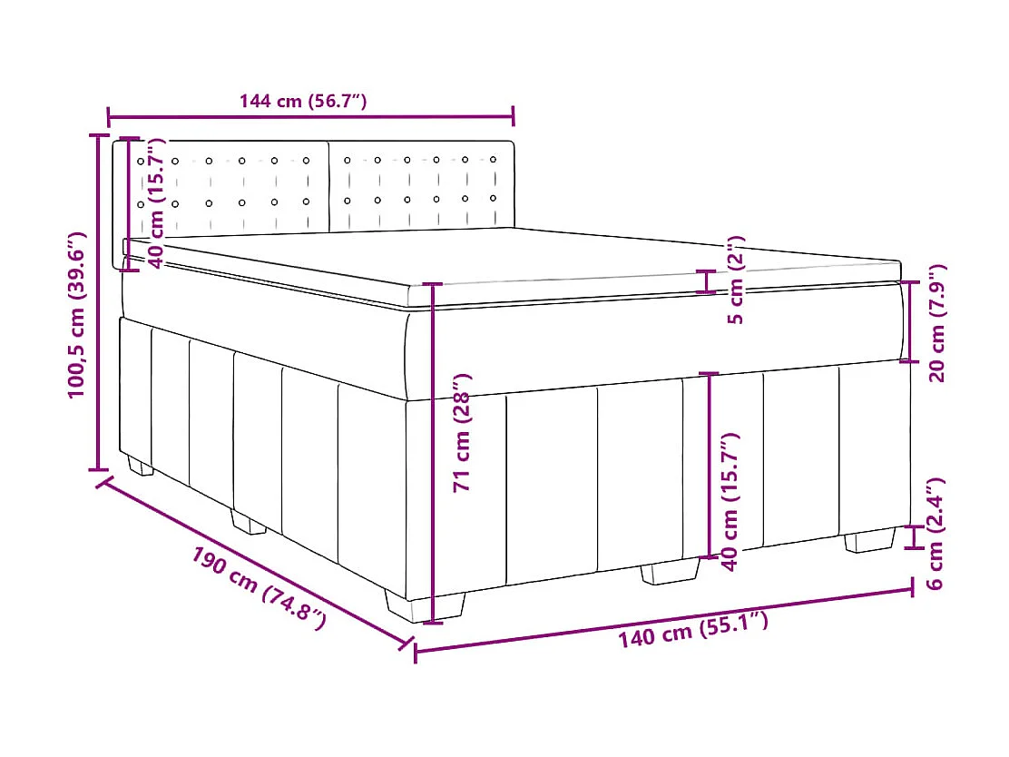 Boxspringbett mit Matratze Schwarz 140x190 cm Stoff