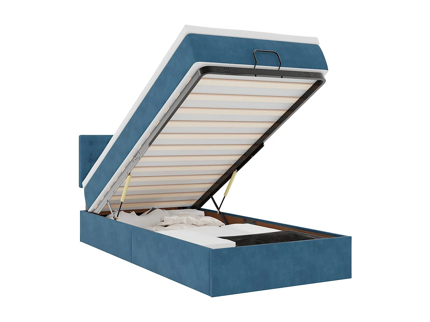 Ottoman-Bett mit Matratze & LEDs Dunkelblau 90x190 cm Samt