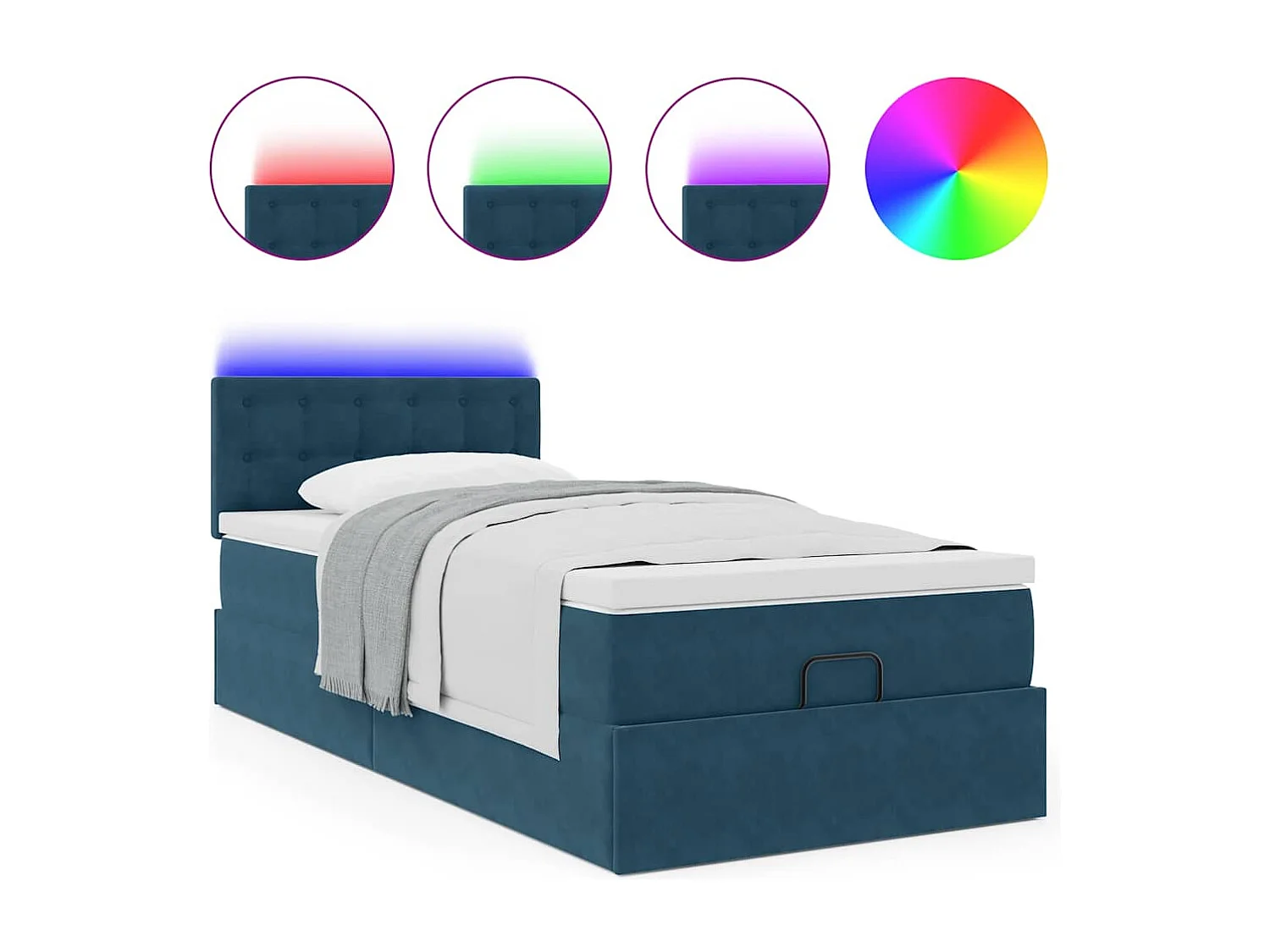 Estructura de cama otomana con colchón terciopelo azul oscuro