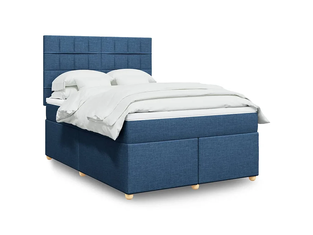 Sommier à lattes de lit avec matelas Bleu 140x200 cm Tissu