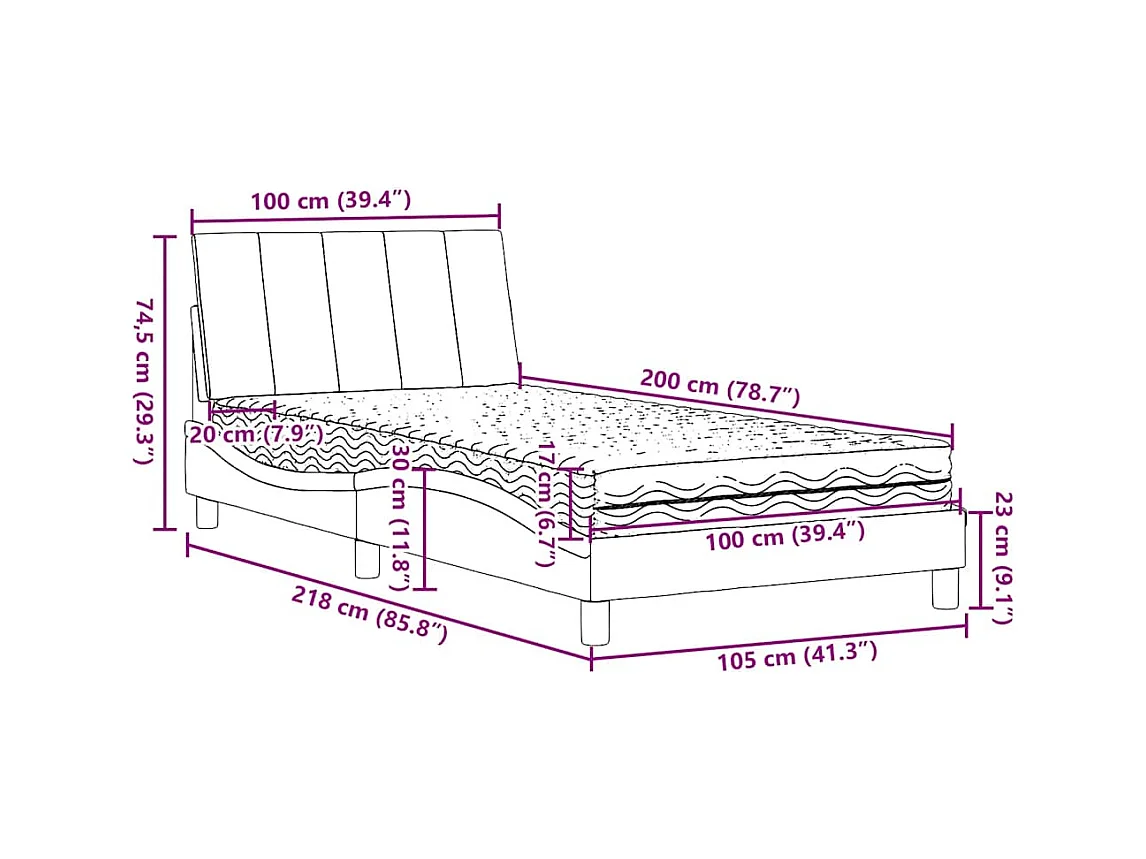 Lit avec matelas crème 100x200 cm tissu