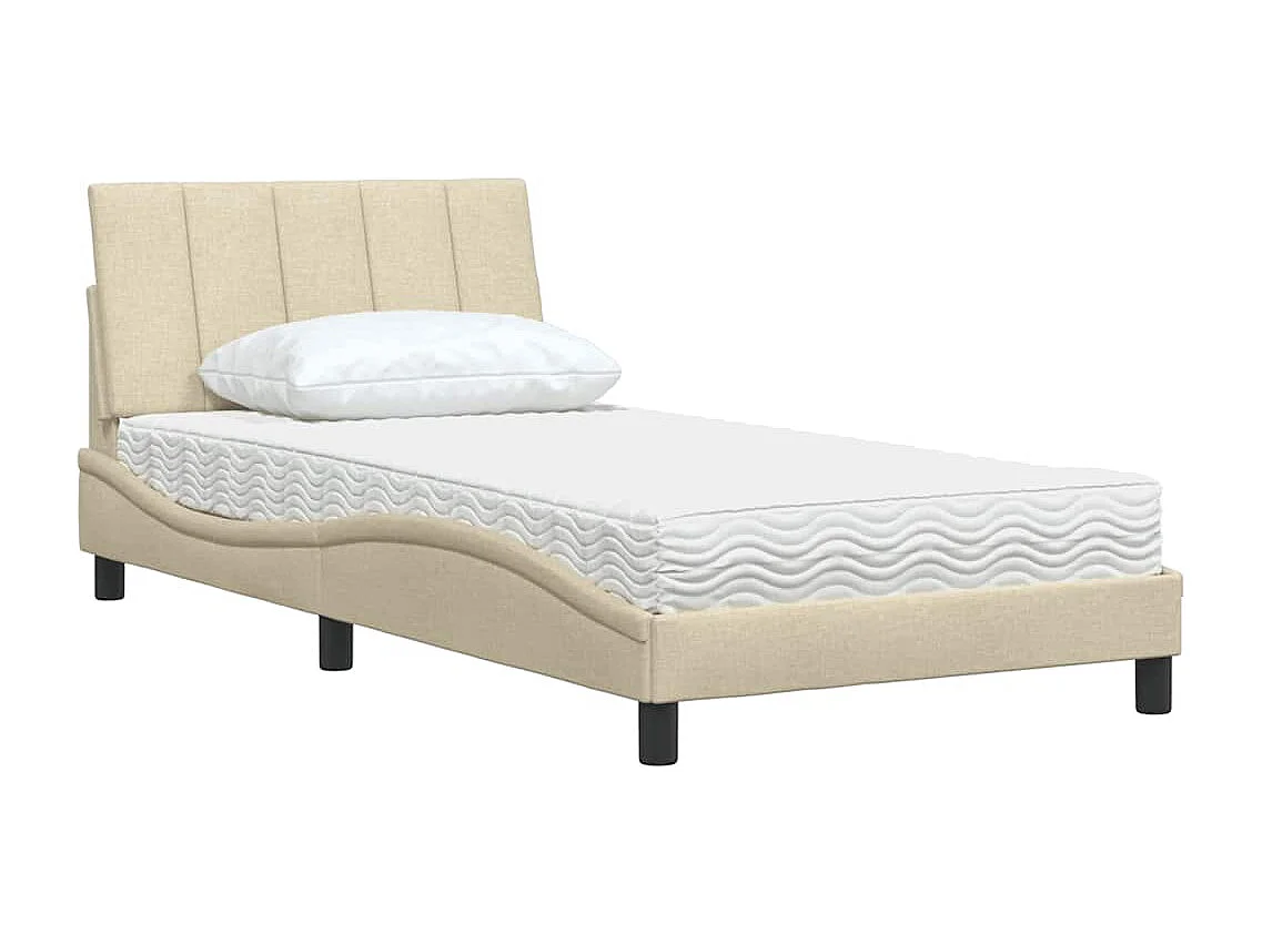Bett mit Matratze "Hanko" Creme 100x200 cm Stoff