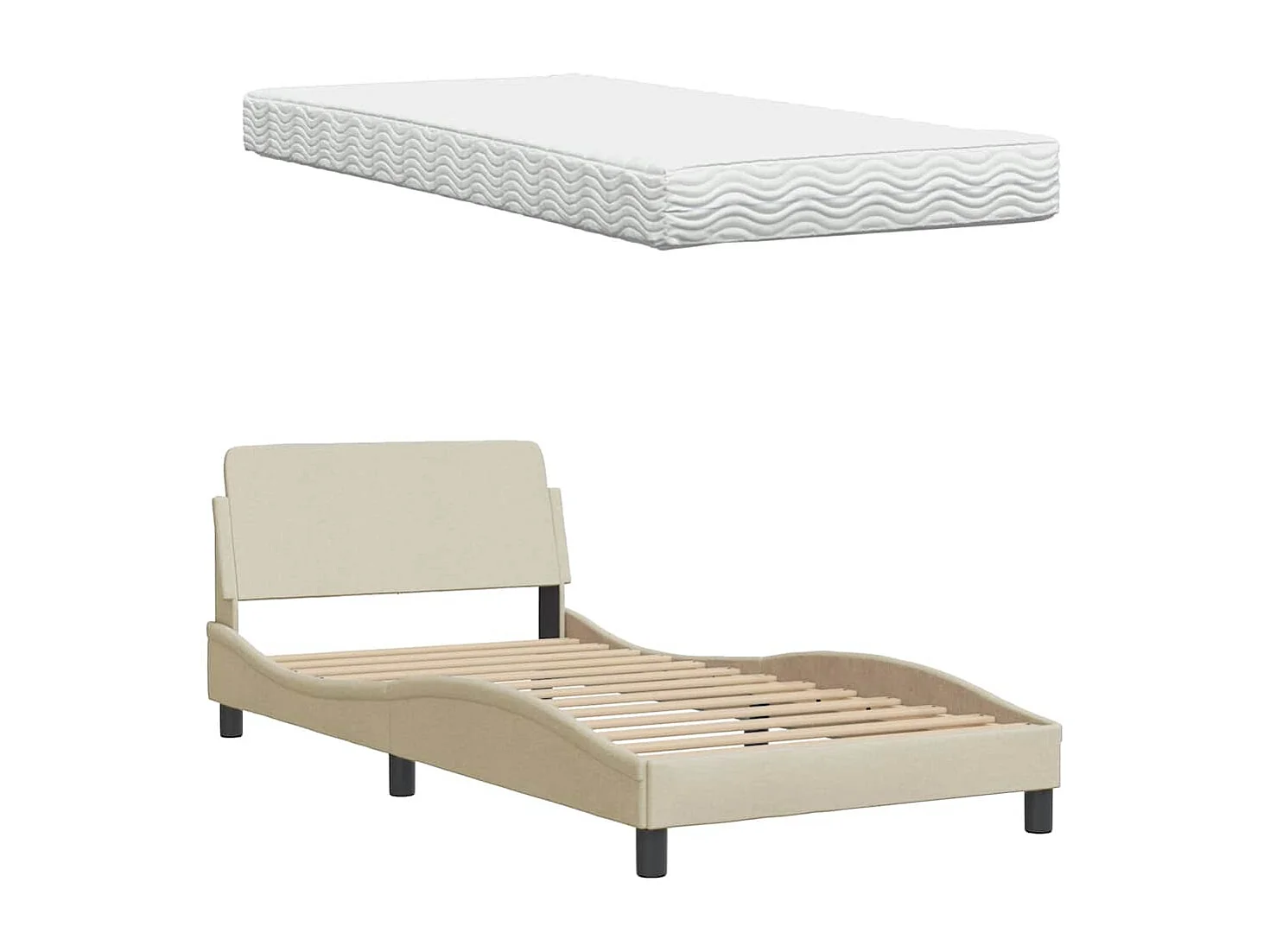 Bett mit Matratze "Hanko" Creme 100x200 cm Stoff