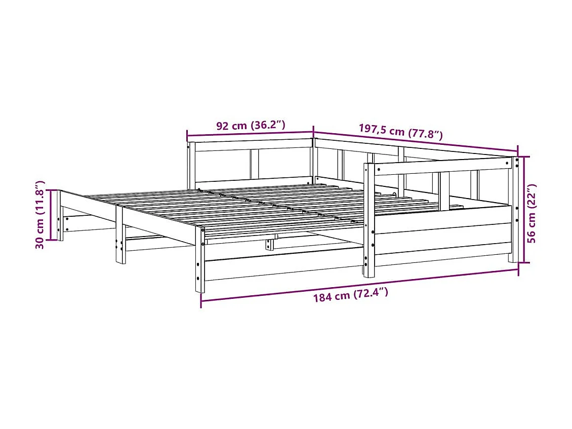 Sofá cama sin colchón madera maciza de pino blanco 90x190 cm