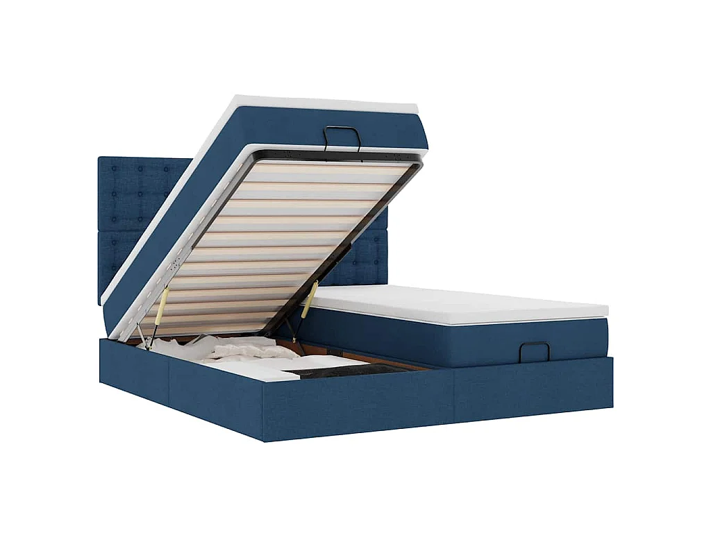 Ottoman-Bett mit Matratzen & LEDs Blau 180x200 cm Stoff