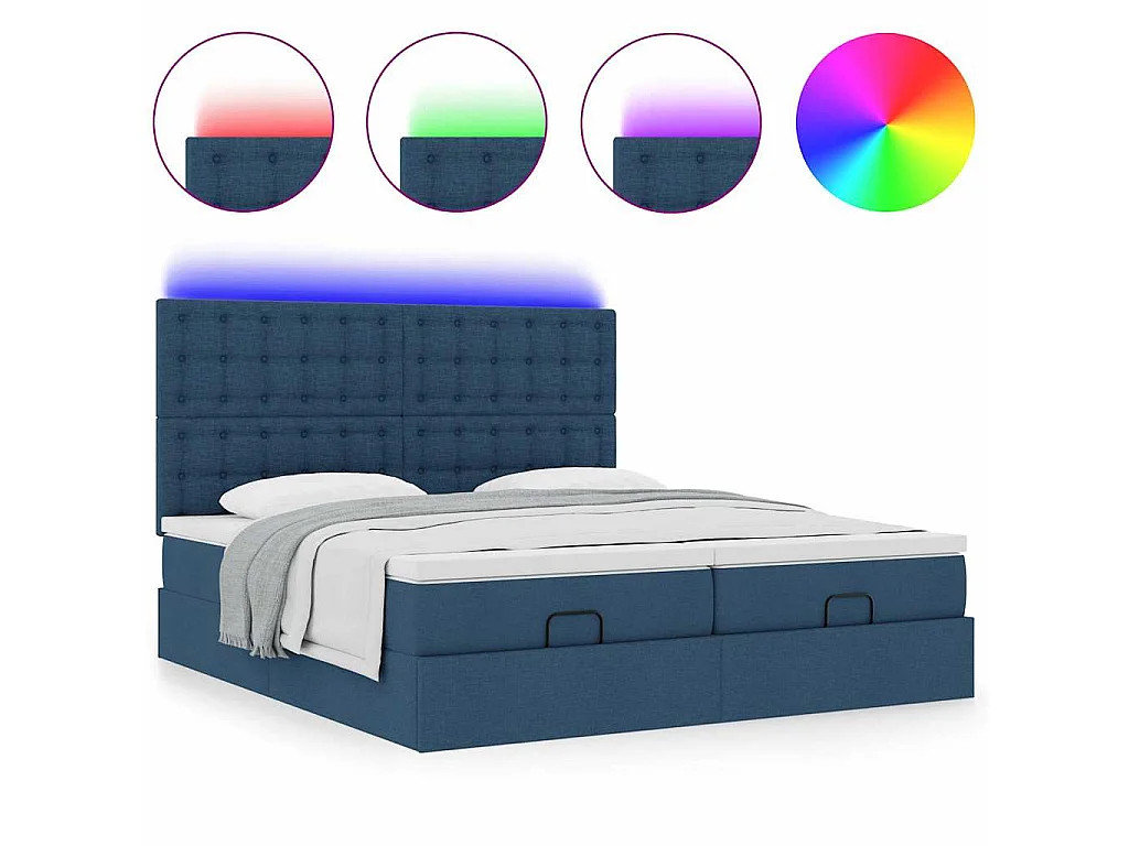Ottoman-Bett mit Matratzen & LEDs Blau 180x200 cm Stoff