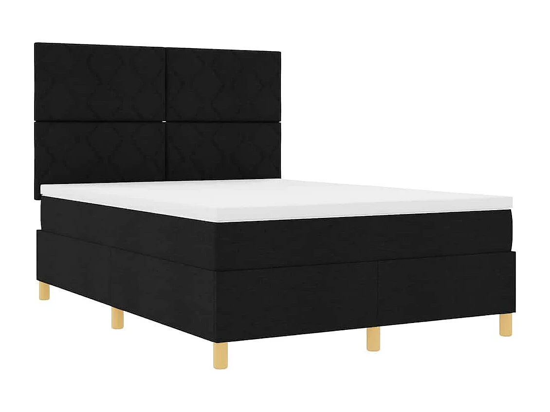 Lit à ressorts avec tête de lit Noir 140 x 200 cm tissu