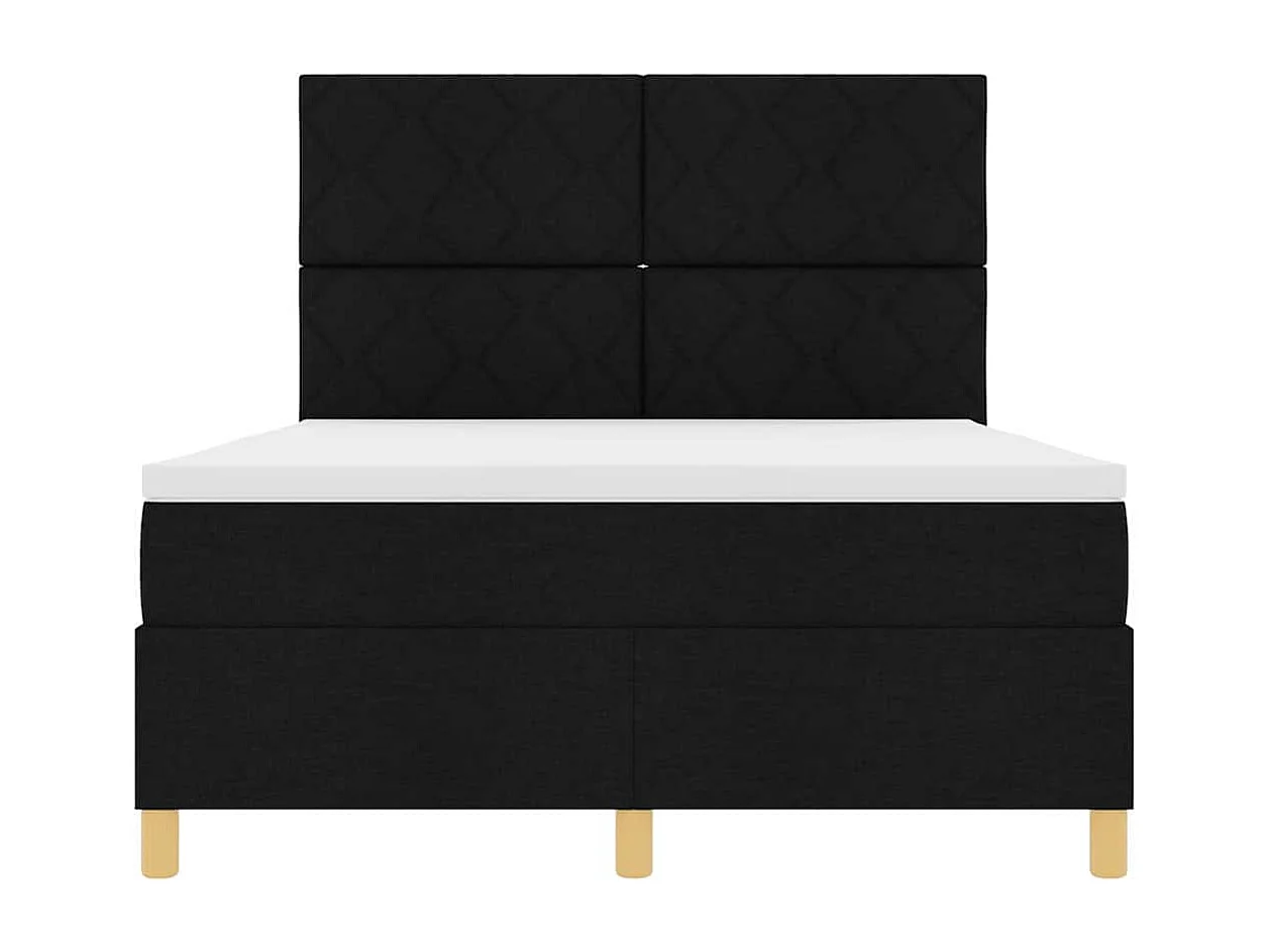 Lit à ressorts avec tête de lit Noir 140 x 200 cm tissu