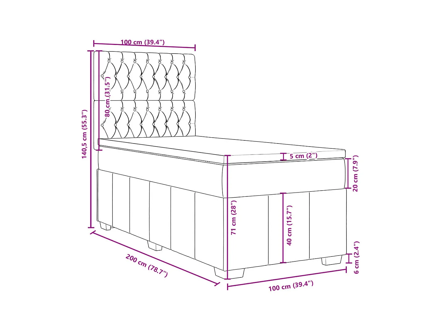 Boxspringbett mit Matratze Blau 100x200 cm Stoff