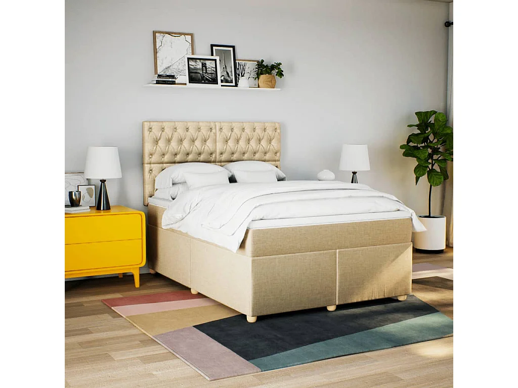 Sommier à lattes de lit avec matelas Crème 160x200 cm Tissu