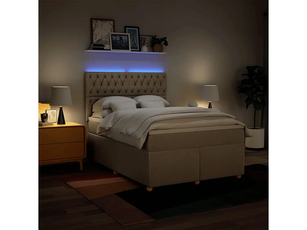 Sommier à lattes de lit avec matelas Crème 160x200 cm Tissu