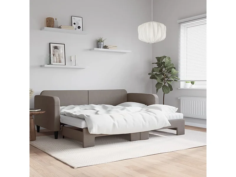 Tagesbett Ausziehbar mit Matratzen Taupe 90x200 cm Stoff