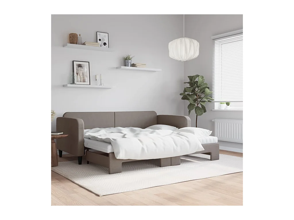 Tagesbett Ausziehbar mit Matratzen Taupe 90x200 cm Stoff