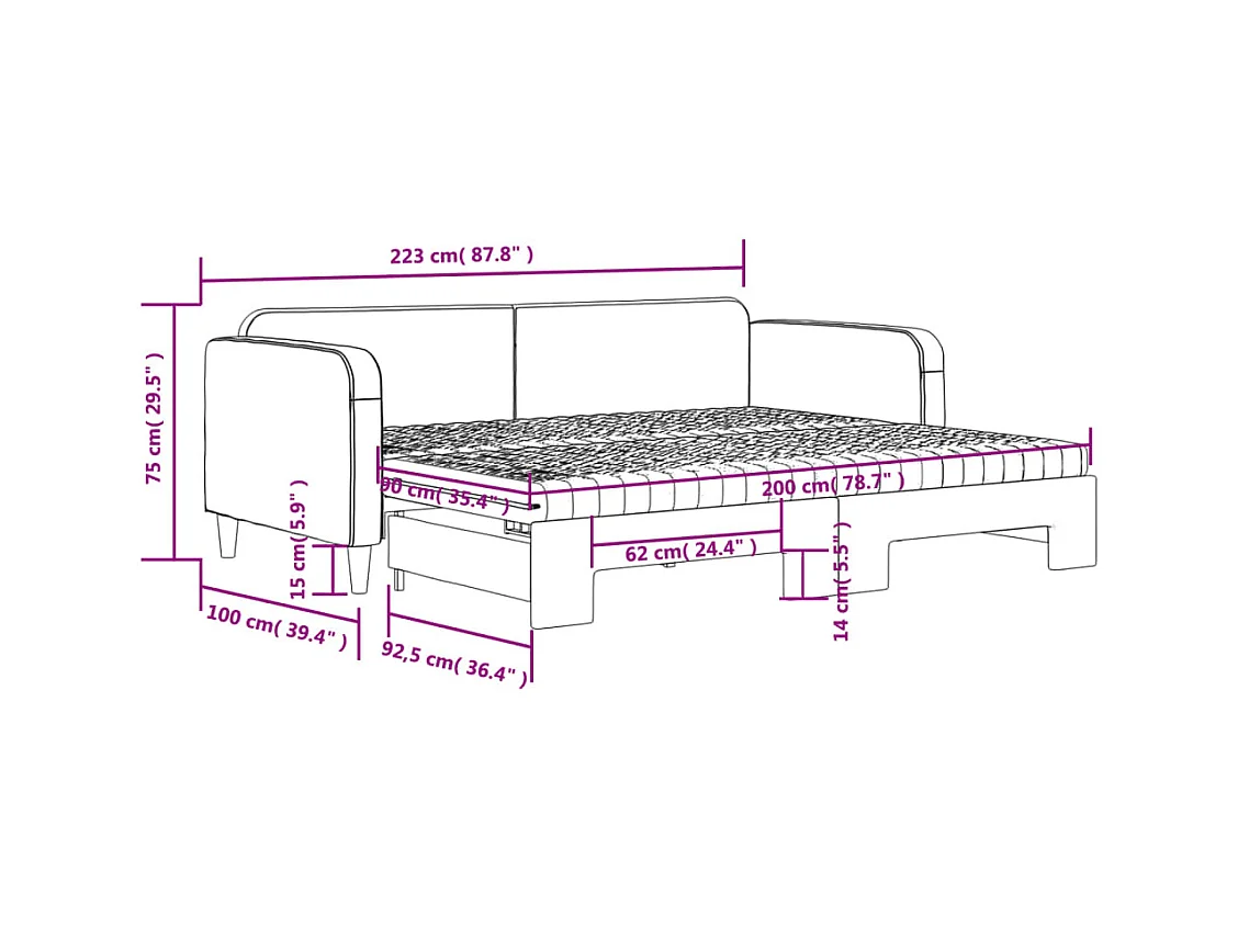 Tagesbett Ausziehbar mit Matratzen Taupe 90x200 cm Stoff
