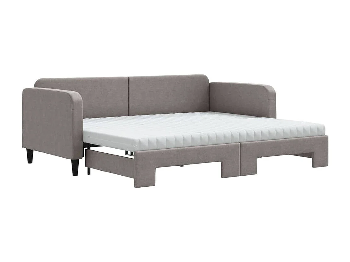 Lit de jour avec gigogne et matelas taupe 90x200 cm tissu