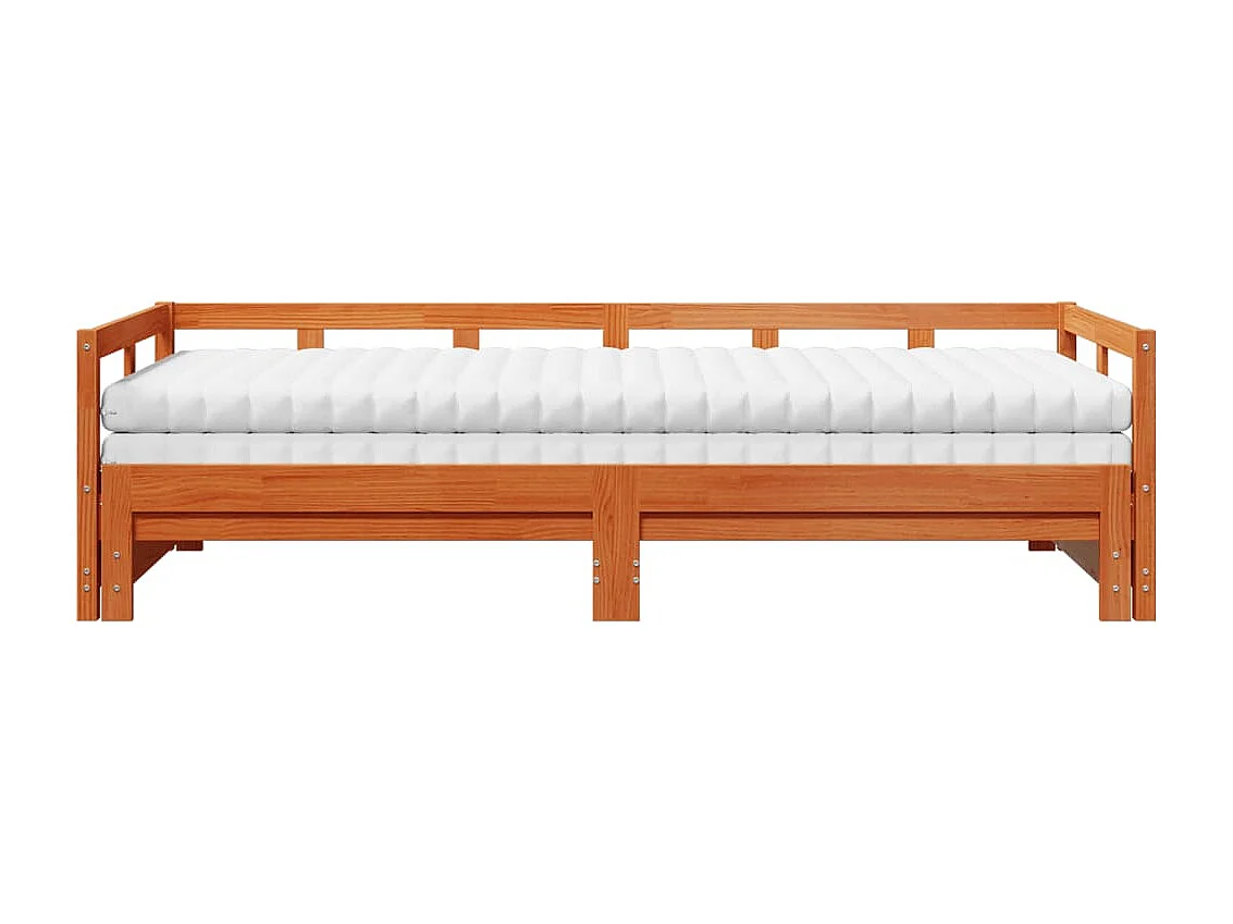 Divano Letto con Rotelle e Materasso Marrone Cera 90x200cm Pino