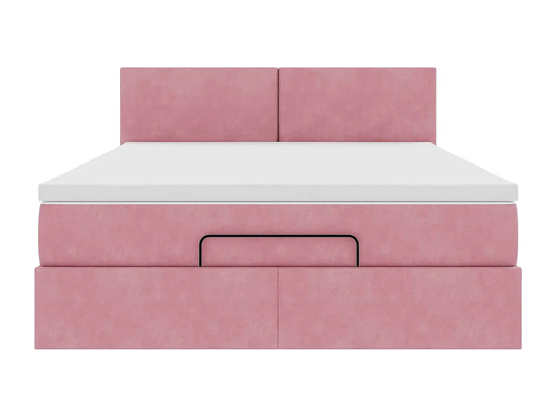 Cadre de lit ottoman avec matelas rose 140x200 cm velours