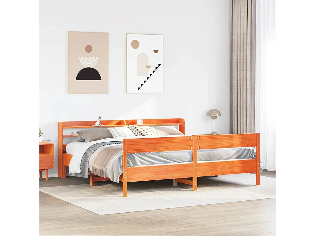 Cadre de lit sans matelas cire marron 180x200cm bois pin massif