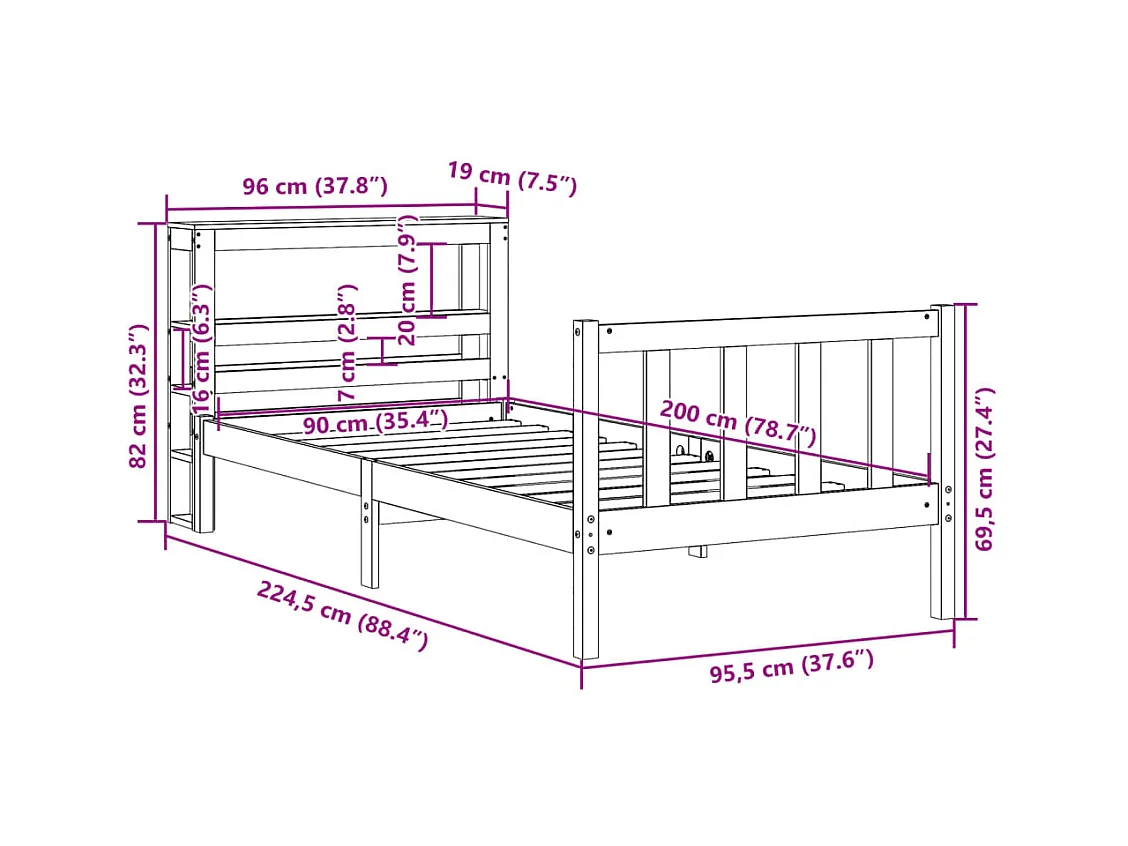Letto senza Materasso Bianco 90x200 cm Legno Massello di Pino