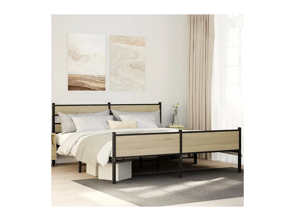 Cadre de lit en métal sans matelas chêne sonoma 180x200 cm