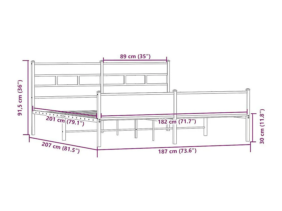 Cadre de lit en métal sans matelas chêne sonoma 180x200 cm