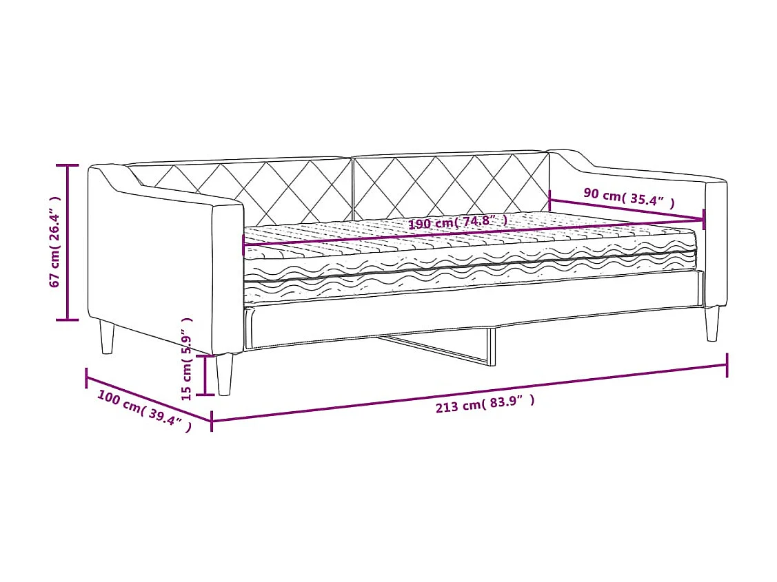 Lit de jour avec matelas gris clair 90x190 cm tissu