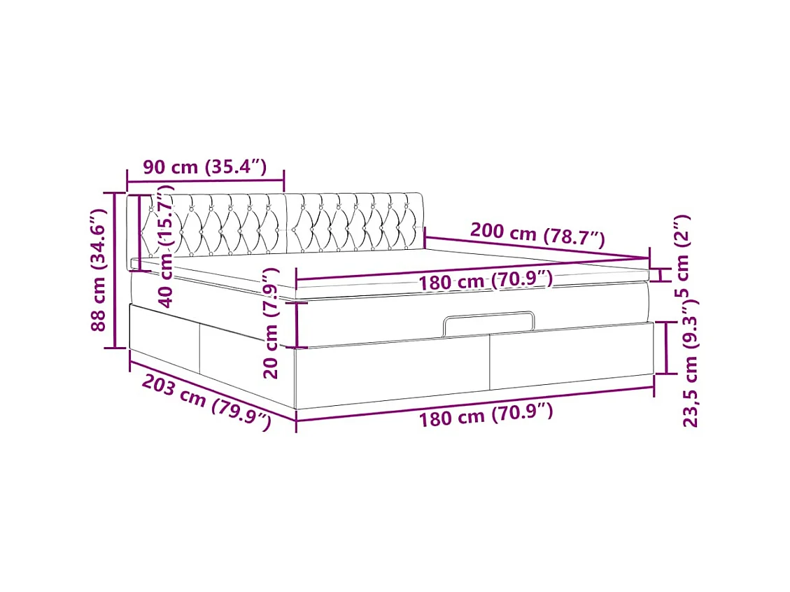 Ottomane Bett mit Matratze & LEDs Schwarz 180x200 cm Stoff