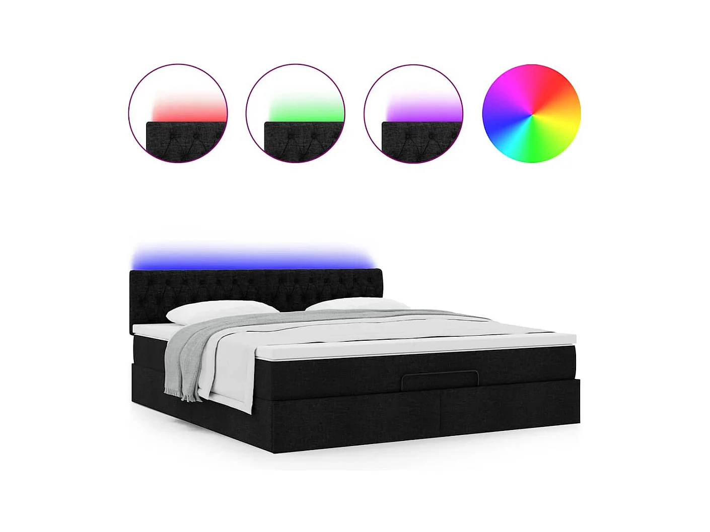 Ottomane Bett mit Matratze & LEDs Schwarz 180x200 cm Stoff