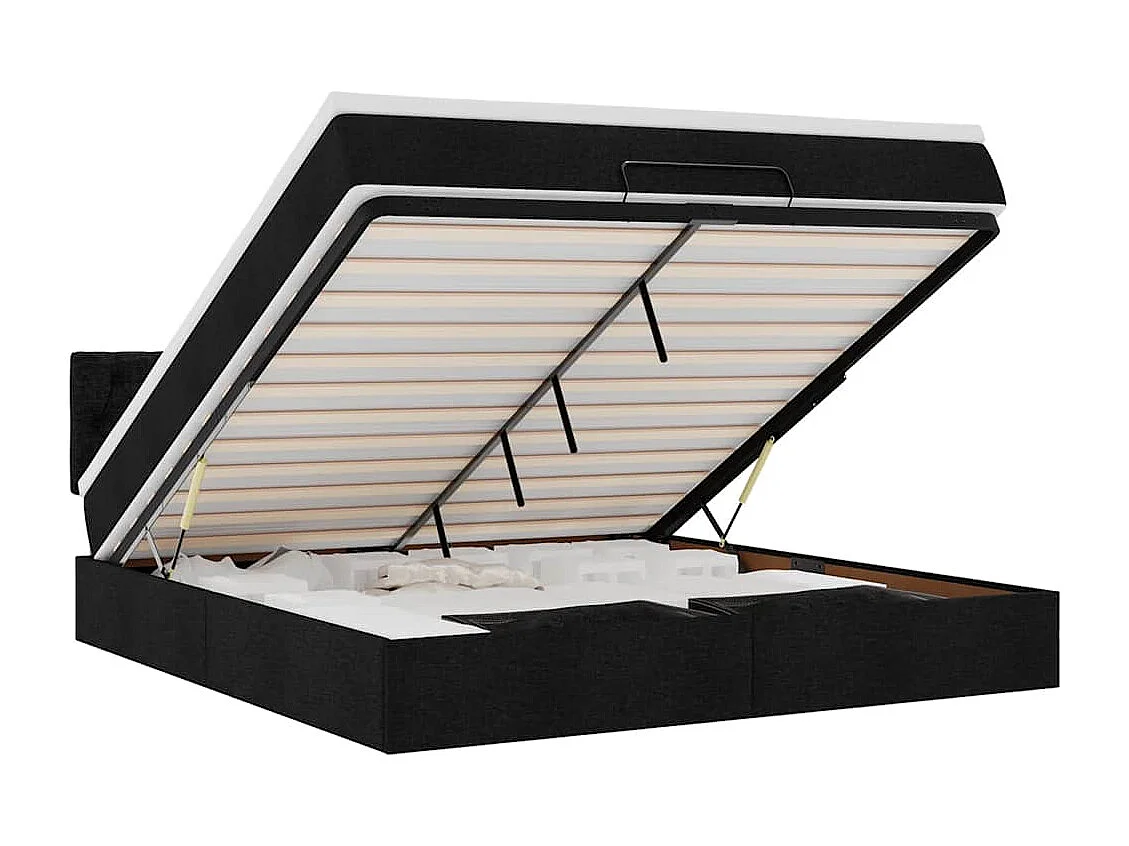 Ottomane Bett mit Matratze & LEDs Schwarz 180x200 cm Stoff
